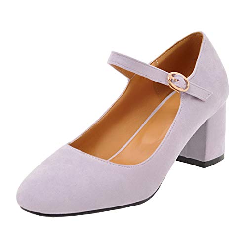 MISSUIT Damen Mid Heel Mary Jane Blockabsatz Pumps mit Riemchen und Schnalle Chuny Heels Schuhe(Lila,38) von MISSUIT