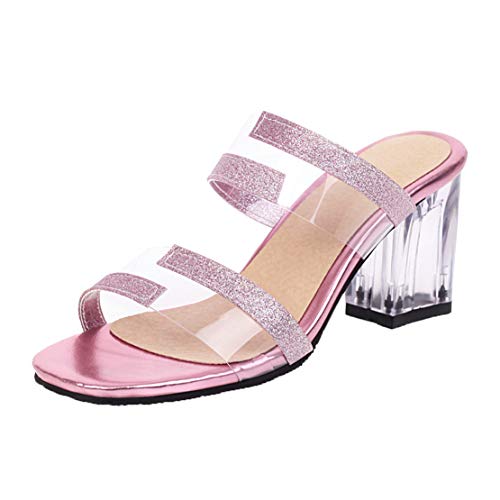 MISSUIT Damen Mules High Heels Sandalen Pantoletten Glitzer Sandaletten mit Blockabsatz Transparent Pantoffeln Outdoor Slipper(Lila,34) von MISSUIT