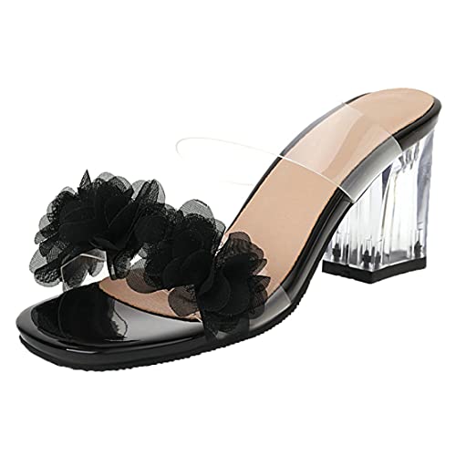 MISSUIT Damen Pantoletten Transparent Mules Blockabsatz High Heels Sandalen Pantoffeln Outdoor Slipper Schuhe(Schwarz,39) von MISSUIT
