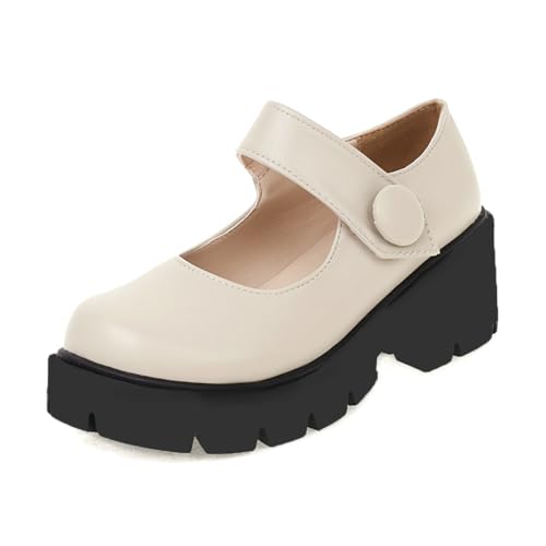 MISSUIT Damen Plateau Mary Jane Schuhe Gothic Chunky Blockabsatz(Beige,36) von MISSUIT