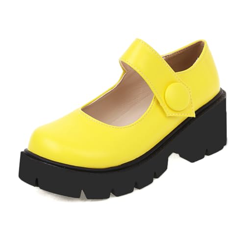 MISSUIT Damen Plateau Mary Jane Schuhe Gothic Chunky Blockabsatz(Gelb,41) von MISSUIT