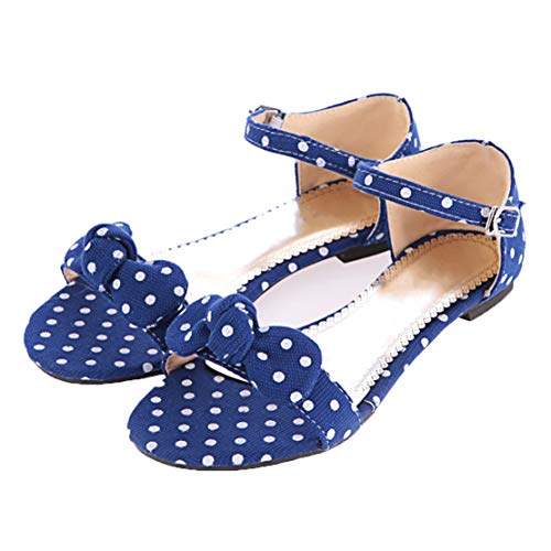 MISSUIT Damen Polka Dots Rockabilly Sandalen mit Riemchen Flach und Schleife Sandaletten Knöchelriemchen Schuhe(Blau,39) von MISSUIT