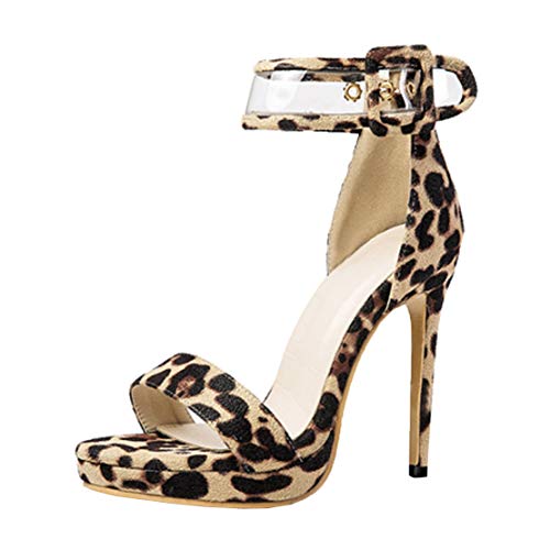 MISSUIT Damen Riemchen High Heels Plateau Sandalen Leopard Stiletto Sandaletten Leopardenmuster Schuhe(Leopardenmuster,35) von MISSUIT