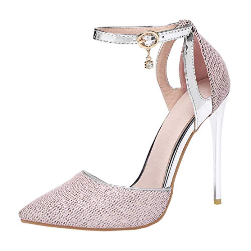 MISSUIT Damen Riemchen High Heels Stiletto Pumps Spitz Geschlossen Ankle Strap Schuhe(Pink,34) von MISSUIT