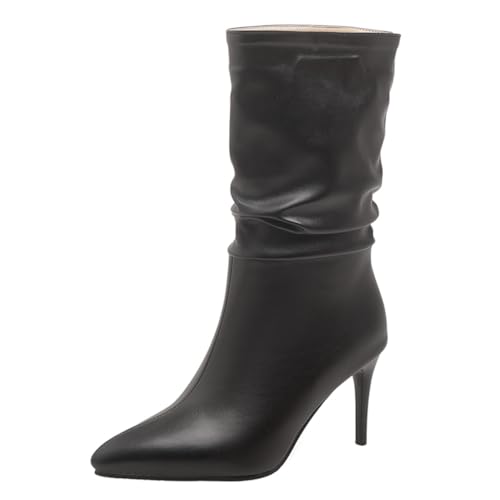MISSUIT Damen Slouchy Stiefeletten Spitz Halbstiefel Stiletto Ankle Boots High Heels Halbschaft Stiefel Schuhe(Schwarz,36) von MISSUIT
