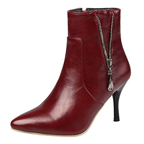 MISSUIT Damen Stiletto Ankle Boots High Heels Stiefeletten Spitz mit 8cm Absatz und Reißverschluss Herbst Winter Schuhe(Rot,43) von MISSUIT