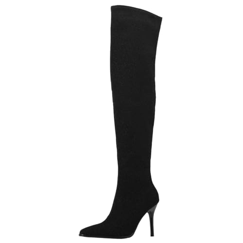 MISSUIT Damen Stiletto High Heels Overknee Stiefel Spitz Reißverschluss Herbst Winter Hohe Stiefel Schuhe(Schwarz,44) von MISSUIT