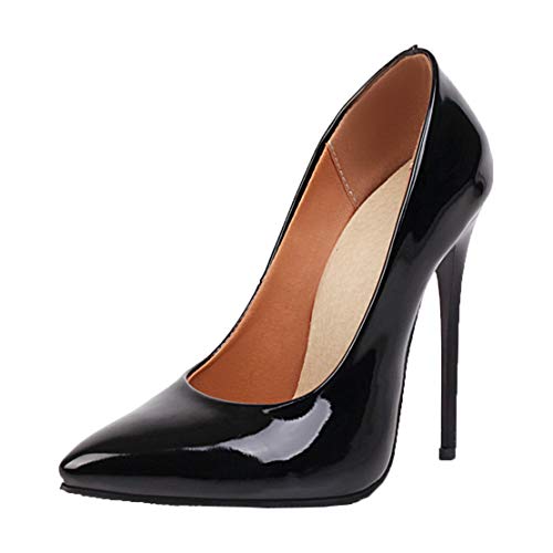 MISSUIT Damen Stiletto High Heels Pumps Lack Spitz 12cm Absatz(Schwarz,46) von MISSUIT