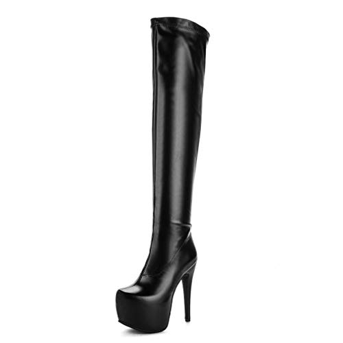 MISSUIT Damen Stiletto Overknee Stiefel High Heels Extreme Plateau Boots mit Reißverschluss und 14cm Absatz Herbst Winter Schuhe(Schwarz,40) von MISSUIT