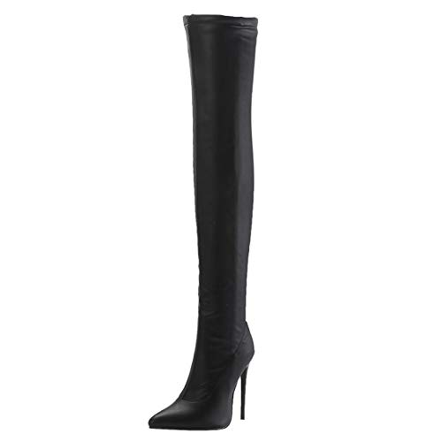 MISSUIT Damen Stiletto Overknee Stiefel High Heels Spitz 12cm Absatz Boots Reißverschluss(Schwarz-2,37) von MISSUIT