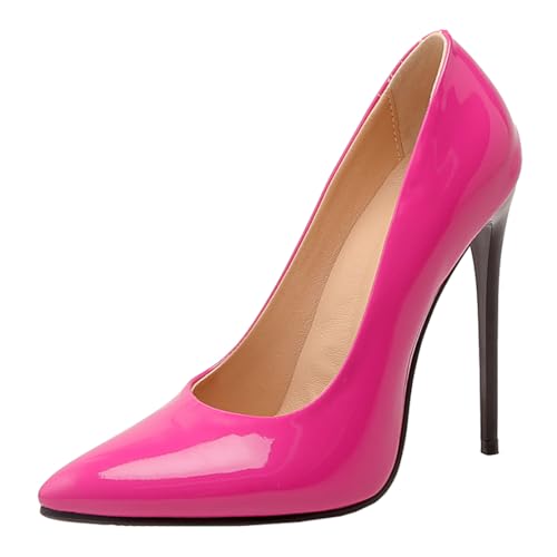 MISSUIT Damen Stiletto Pumps Lack Spitze High Heels 12cm Absatz(Hot Pink,39) von MISSUIT