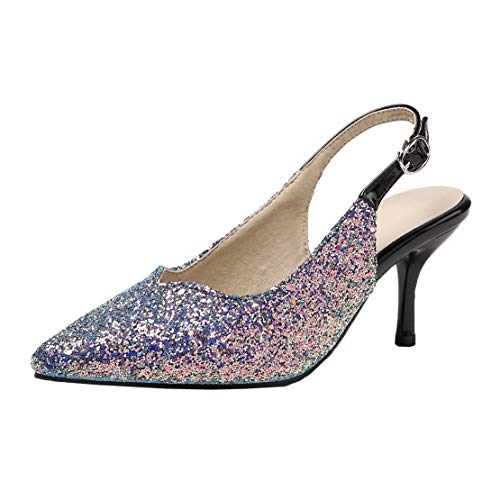 MISSUIT Damen Stiletto Slingback High Heels Spitz Glitzer Pumps mit Pailletten Schnallen Schuhe(Lila,40) von MISSUIT