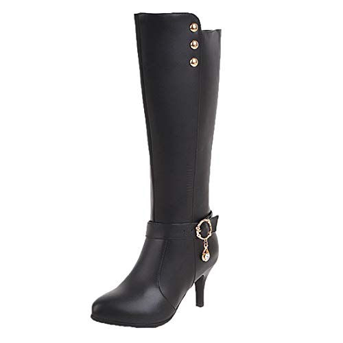 MISSUIT Damen Stiletto Stiefel High Heels Kniehoch Spitz Langschaft Kniehohe Stiefel Reißverschluss Herbst Winter Schuhe(Schwarz,41) von MISSUIT