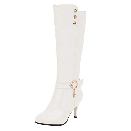 MISSUIT Damen Stiletto Stiefel High Heels Kniehoch Spitz Langschaft Kniehohe Stiefel Reißverschluss Herbst Winter Schuhe(Weiß,40) von MISSUIT
