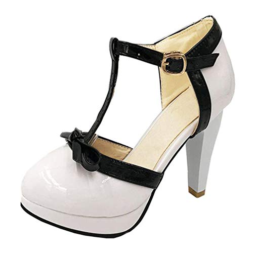 MISSUIT Damen T Spangen Pumps Lack High Heels mit Plateau und Blockabsatz Riemchen Schuhe von MISSUIT