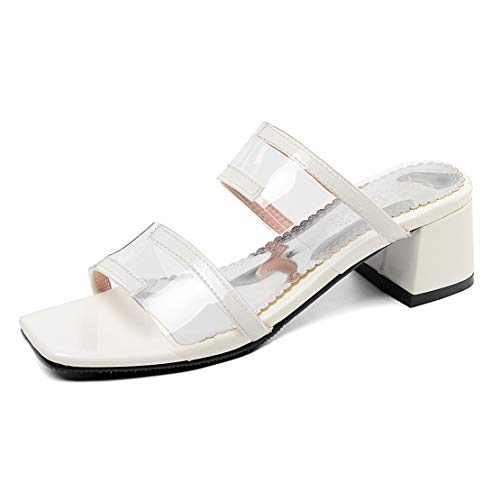MISSUIT Damen Transparent Pantoletten mit Blockabsatz Mules Durchsichtig 5cm Chunky Heels Sandalen Schuhe(Weiß,34) von MISSUIT