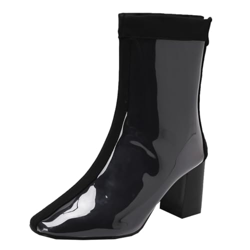 MISSUIT Damen Wasserdicht Regenstiefel High Heels Stiefeletten mit Blockabsatz Reißverschluss(Schwarz,44) von MISSUIT