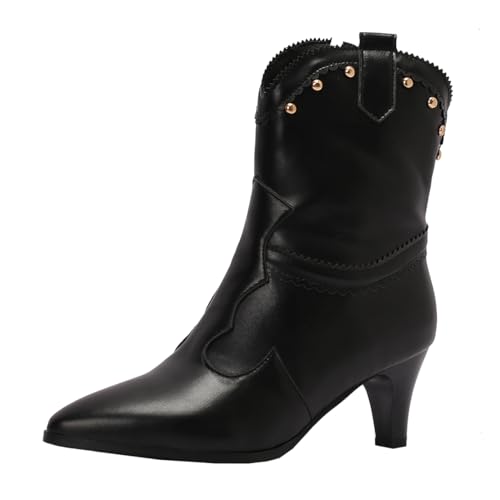 MISSUIT Damen Westernstiefel Spitze Blockabsatz Western Boots(Schwarz,42) von MISSUIT