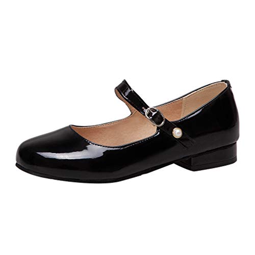 Mary Jane Damenschuhe Flach Pumps Lack Ballerinas mit Riemchen Schuhe(Schwarz,34) von MISSUIT