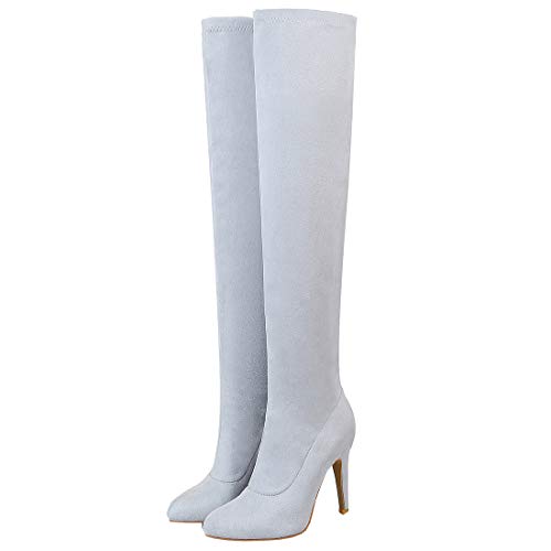 Overknee Stiefel High Heels Stiletto Stretch Boots mit 10cm Absatz Hohe Stiefel Winter Schuhe(Grau,43) von MISSUIT