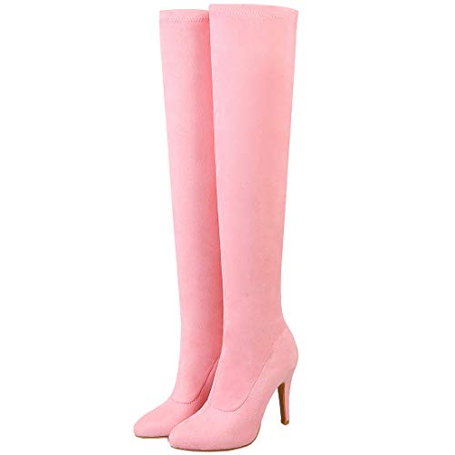 Overknee Stiefel High Heels Stiletto Stretch Boots mit 10cm Absatz Hohe Stiefel Winter Schuhe(Pink,41) von MISSUIT
