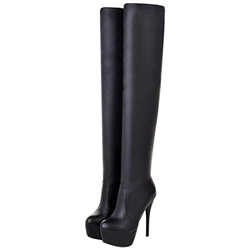 MISSUIT Overknee Stiefel High Heels Stiletto Stretch Boots mit 13cm Absatz Plateau Winter Schuhe(Schwarz,37) von MISSUIT