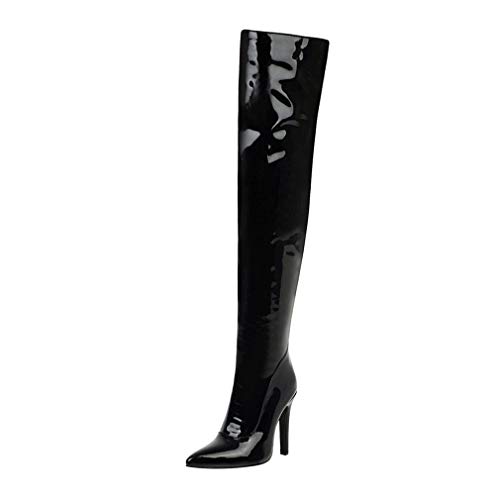 MISSUIT Overknee Stiefel Lack High Heels Stiletto Boots mit Reißverschluss Winter Schuhe(Schwarz,EU38) von MISSUIT