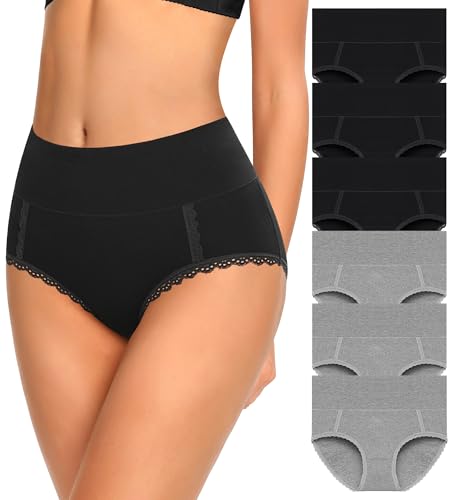 MISSWHO Weiche Damenunterwäsche aus Baumwolle, hohe Taille, atmungsaktiv, Multipack, 6 Packungen Multi-Paz, M von MISSWHO