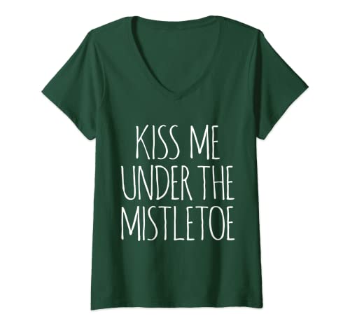 Damen KISS UNDER MISTLETOE WEIHNACHTS SPRUCH DEKO DAMEN HERREN MEN T-Shirt mit V-Ausschnitt von MISTLETOE KISS MATCHING COUPLE MÄNNER FRAUEN MENS