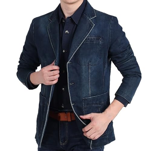 Anzugsakko Herren,Herren Jeansblazer Im Regular Fit, Legerer Business Arbeitsmantel, 3 Knöpfe, Retro Klassiker, Maßgeschneiderte Passform, Anzugjacke mit Mehreren Taschen, Bequemer Sportmantel Fü von MISTPURE