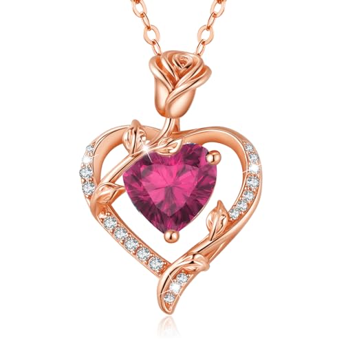 MISUMOR Halskette Damen Silber 925 mit Rosen Herz Anhänger Kette Gold Schmuck Damen Geschenke für Frauen Freundin Mutter zum Geburtstag Muttertag Weihnachten Valentinstag Hochzeitstag von MISUMOR