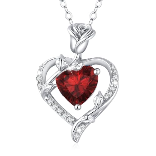 MISUMOR Halskette Damen Silber 925 mit Rosen Herz Anhänger Kette Gold Schmuck Damen Geschenke für Frauen Freundin Mutter zum Geburtstag Muttertag Weihnachten Valentinstag Hochzeitstag von MISUMOR