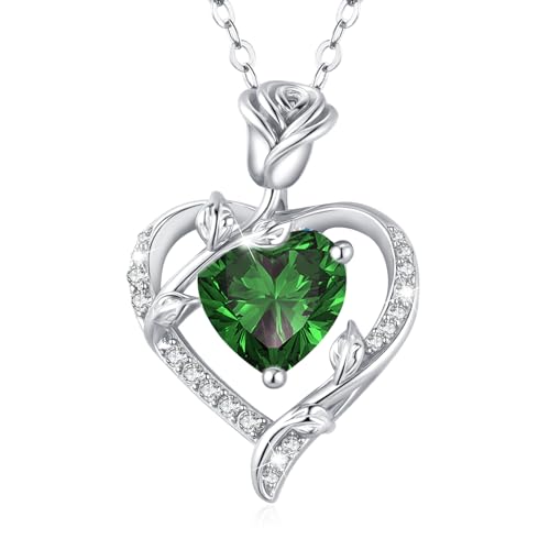 MISUMOR Halskette Damen Silber 925 mit Rosen Herz Anhänger Kette Gold Schmuck Damen Geschenke für Frauen Freundin Mutter zum Geburtstag Muttertag Weihnachten Valentinstag Hochzeitstag von MISUMOR