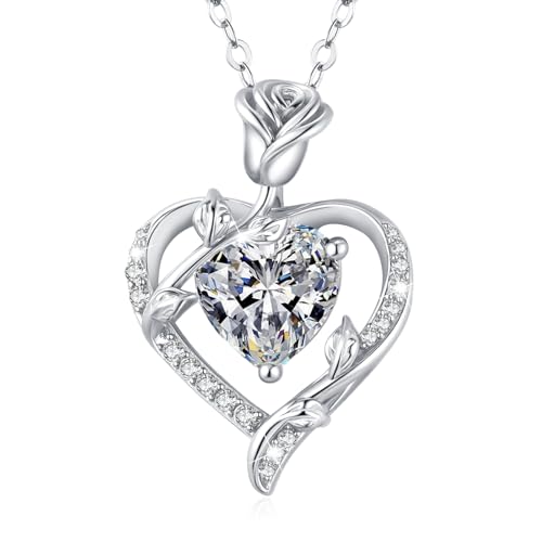 MISUMOR Halskette Damen Silber 925 mit Rosen Herz Anhänger Kette Gold Schmuck Damen Geschenke für Frauen Freundin Mutter zum Geburtstag Muttertag Weihnachten Valentinstag Hochzeitstag von MISUMOR