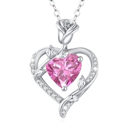 MISUMOR Halskette Damen Silber 925 mit Rosen Herz Anhänger Kette Gold Schmuck Damen Geschenke für Frauen Freundin Mutter zum Geburtstag Muttertag Weihnachten Valentinstag Hochzeitstag von MISUMOR