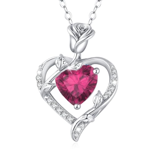 MISUMOR Halskette Damen Silber 925 mit Rosen Herz Anhänger Kette Gold Schmuck Damen Geschenke für Frauen Freundin Mutter zum Geburtstag Muttertag Weihnachten Valentinstag Hochzeitstag von MISUMOR