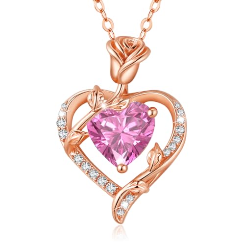 MISUMOR Halskette Damen Silber 925 mit Rosen Herz Anhänger Kette Gold Schmuck Damen Geschenke für Frauen Freundin Mutter zum Geburtstag Muttertag Weihnachten Valentinstag Hochzeitstag von MISUMOR