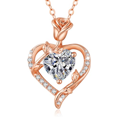 MISUMOR Halskette Damen Silber 925 mit Rosen Herz Anhänger Kette Gold Schmuck Damen Geschenke für Frauen Freundin Mutter zum Geburtstag Muttertag Weihnachten Valentinstag Hochzeitstag von MISUMOR