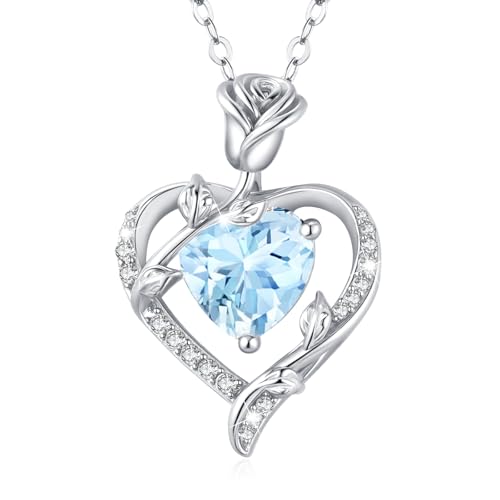 MISUMOR Halskette Damen Silber 925 mit Rosen Herz Anhänger Kette Gold Schmuck Damen Geschenke für Frauen Freundin Mutter zum Geburtstag Muttertag Weihnachten Valentinstag Hochzeitstag von MISUMOR