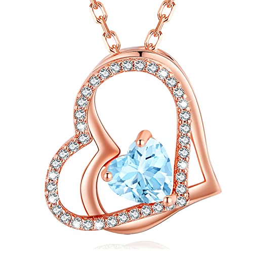 MISUMOR Halskette Damen Silber Gold Rosegold Kette 925 Silber Herz Anhänger mit Geburtsstein Schmuck Geschenke für Frauen, Freundin, Mama, Frau Geburtstag Muttertags Weihnachten Valentinstag von MISUMOR