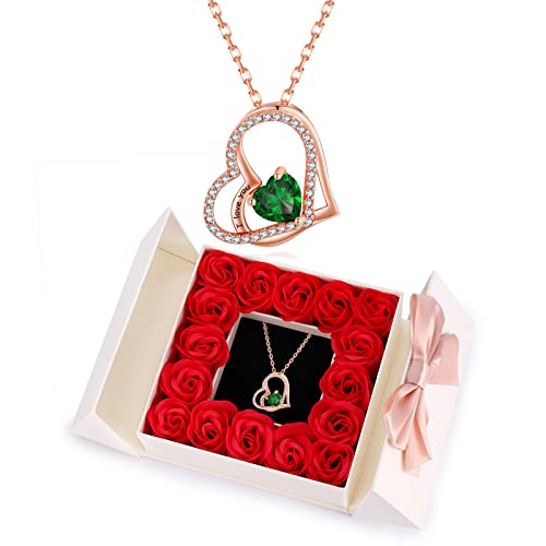 MISUMOR Halskette Damen Silber Gold Rosegold Kette 925 Silber Herz Anhänger mit Geburtsstein Schmuck Geschenke für Frauen, Freundin, Mama, Frau Geburtstag Muttertags Weihnachten Valentinstag von MISUMOR