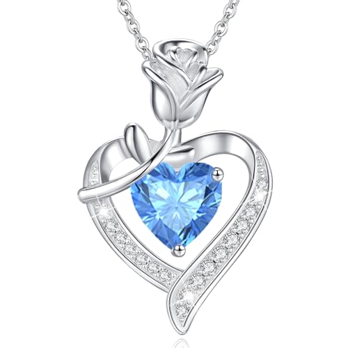 MISUMOR Halskette Damen mit Herz Anhänger Geburtsstein Schmuck Damen Weihnachten Geschenke für Frauen Freundin Mutter Geburtstag Valentinstag Hochzeitstag Muttertag Jahrestag, von MISUMOR