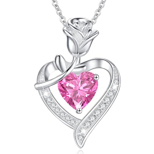MISUMOR Halskette Damen mit Herz Anhänger Geburtsstein Schmuck Damen Weihnachten Geschenke für Frauen Freundin Mutter Geburtstag Valentinstag Hochzeitstag Muttertag Jahrestag, von MISUMOR