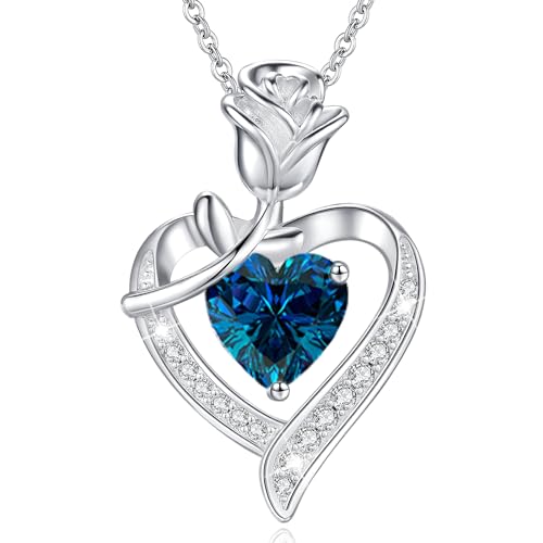 MISUMOR Halskette Damen mit Herz Anhänger Geburtsstein Schmuck Damen Weihnachten Geschenke für Frauen Freundin Mutter Geburtstag Valentinstag Hochzeitstag Muttertag Jahrestag, von MISUMOR