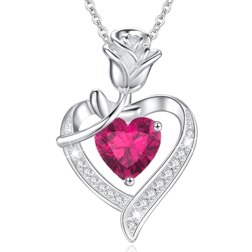 MISUMOR Halskette Damen mit Herz Anhänger Geburtsstein Schmuck Damen Weihnachten Geschenke für Frauen Freundin Mutter Geburtstag Valentinstag Hochzeitstag Muttertag Jahrestag, von MISUMOR