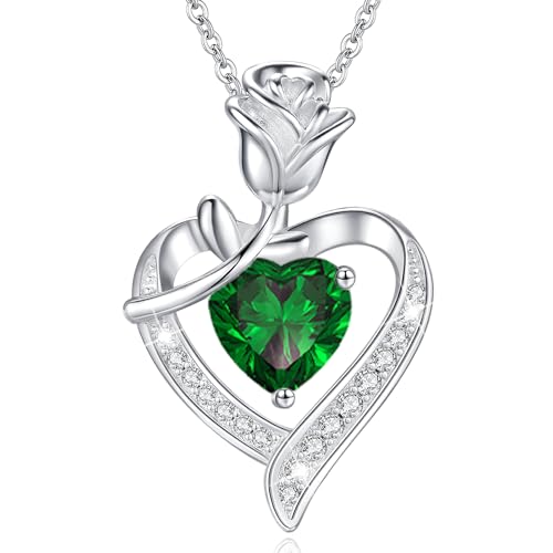 MISUMOR Halskette Damen mit Herz Anhänger Geburtsstein Schmuck Damen Weihnachten Geschenke für Frauen Freundin Mutter Geburtstag Valentinstag Hochzeitstag Muttertag Jahrestag, von MISUMOR