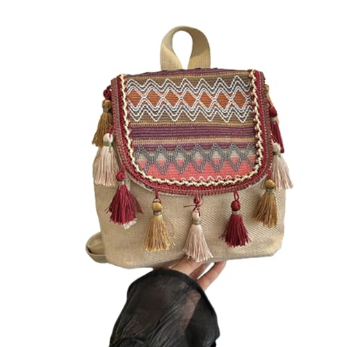 2023 Doppelgurt Umhängetasche Student Rucksack Vielseitiger Tasche Mit Quasten Ethnic School Pack Freizeit Frauen von MISUVRSE