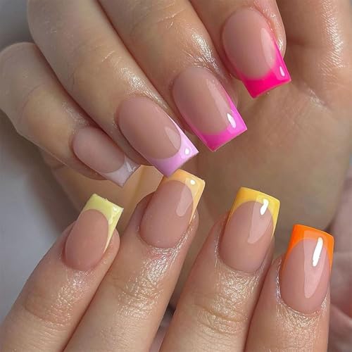 24pcs Press Auf Nails Square Kleben Französischen Gefälschten Entwürfen Falsche Künstliche Geschenke Für Frauen Mädchen Acrylkleber Nagel Für Frauen Klar von MISUVRSE
