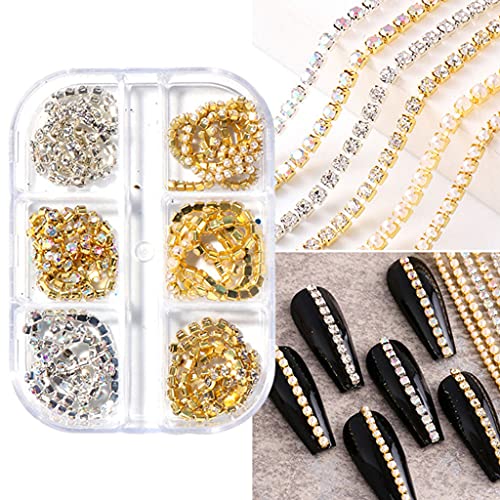 6 Streifen/Box Professionelle 3D Metall Nagel AB Ketten Nail Art Dekorationen DIY Schmuck Edelsteine ​​für Damen Nägel Dekorationen Party Supply Kit von MISUVRSE