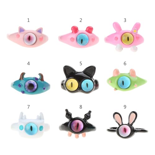 9pcs Einzigartige Süße Kleine Ringe Cartoon Augapfel Offen Einstellbares Harz Finger Geschenk Für Kinder Und Erwachsene Little Monsters Augapfel Süßes Und Cooles Mode Accessoire von MISUVRSE
